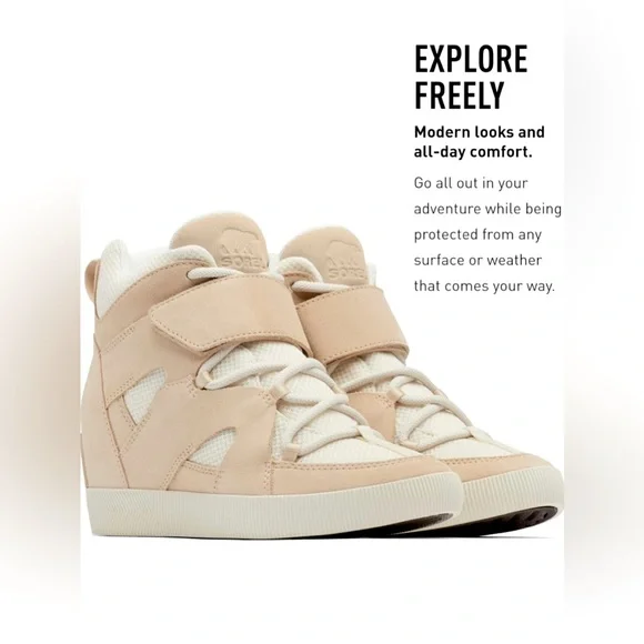 Sorel Women’s Out N About Sport Wedge Bootie ✨ Size 9.5 | neutral cream lace up - Picture 2 of 16